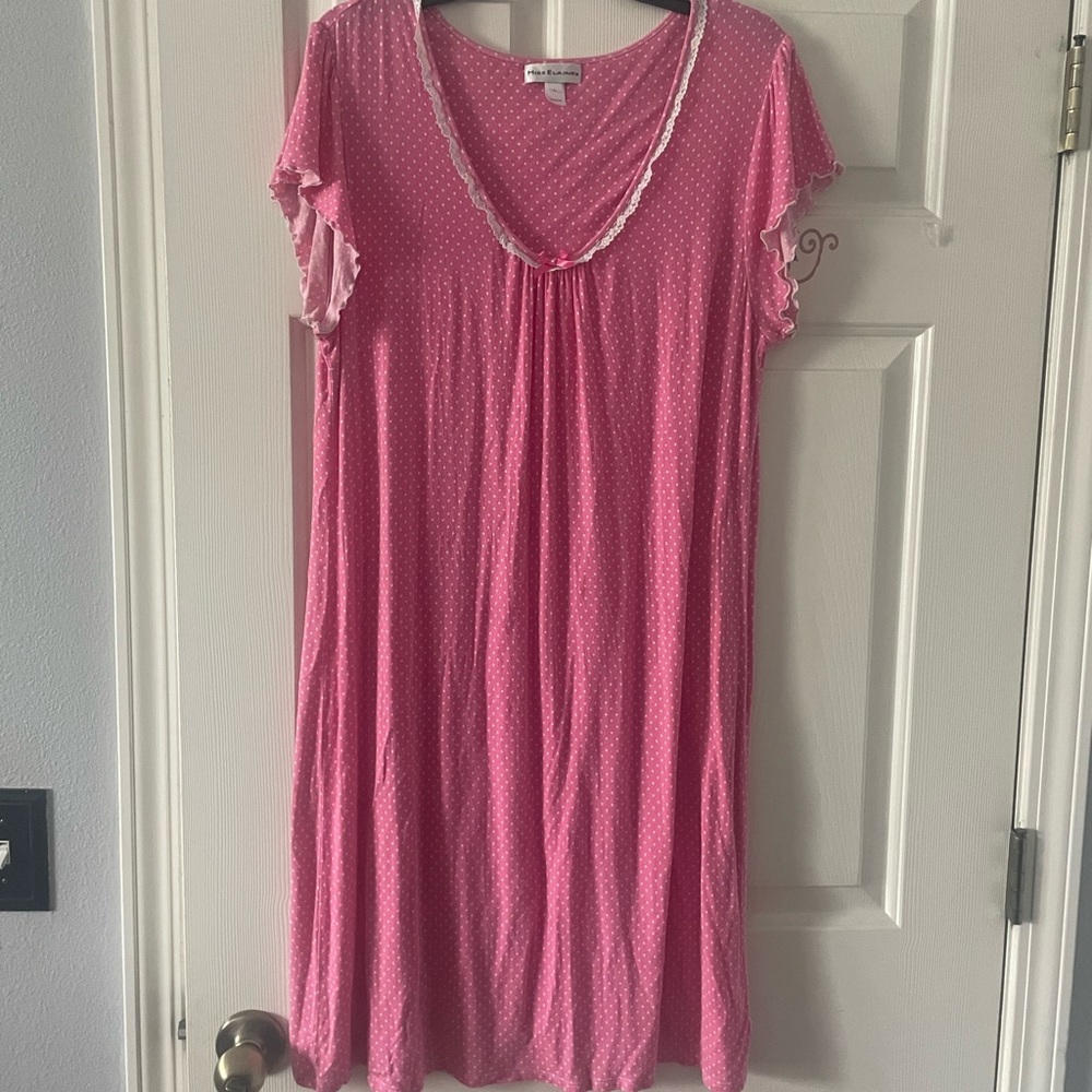 MISS ELAINE Womans PINK Nightgown PJ Pajamas STRETCH House dress size Large